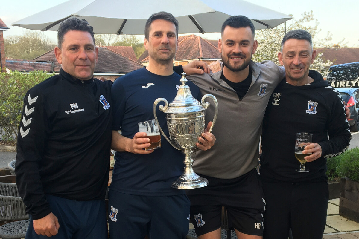 Paul Masters_Jimmy Ball_Steve Brookwell_Graham McAnuff_AFC Totton Staff_Champion of Champions 2022-23_Sat29Apr2023.jpg