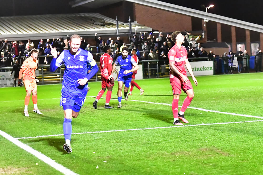 025 Totton Scott Rendell (C) celebrates scoring 2-1during the AFC Totton vs Hayes & Yeading Southern Premier Match on 19-12-2023 .jpg