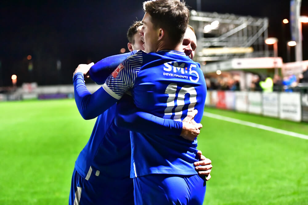 027 Totton Scott Rendell (C) and Totton Ethan Taylor celebrate 2-1 during the AFC Totton vs Hayes & Yeading Southern Premier Match on 19-12-2023 .jpg