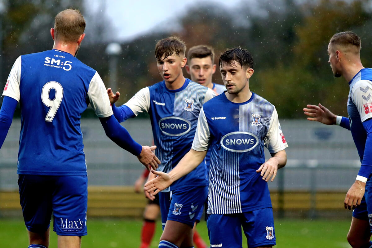 Scott Rendell_Matty Burrows_Benny Read_Goal Celebration_AFC Totton vs Tavistock AFC_SLD1S-13_Sat26Nov2022_by Tom Phillips.jpg